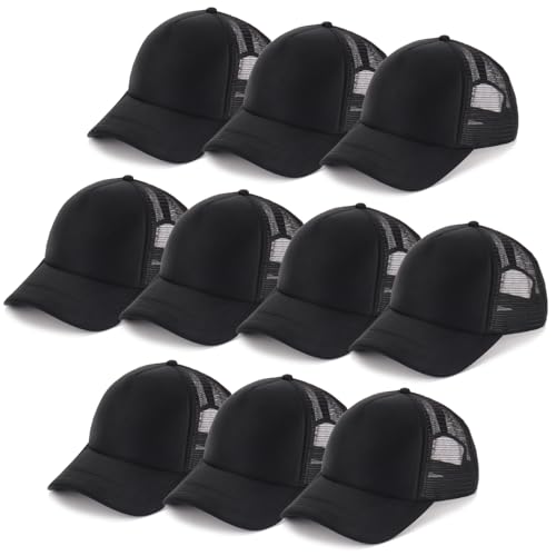 Ultrafun 10 Pack Trucker Hat Mesh Sublimation Blank Hats Adjustable Baseball Caps Hats for Men Women - color: Black