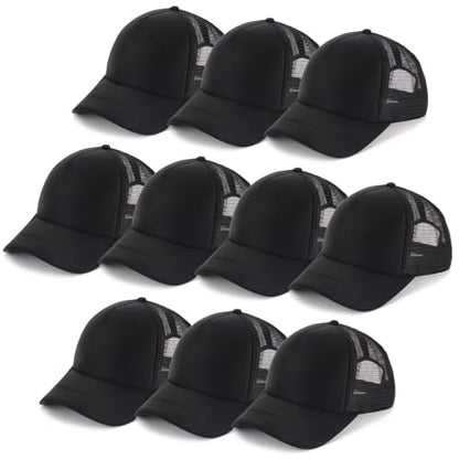 Ultrafun 10 Pack Trucker Hat Mesh Sublimation Blank Hats Adjustable Baseball Caps Hats for Men Women - color: Black