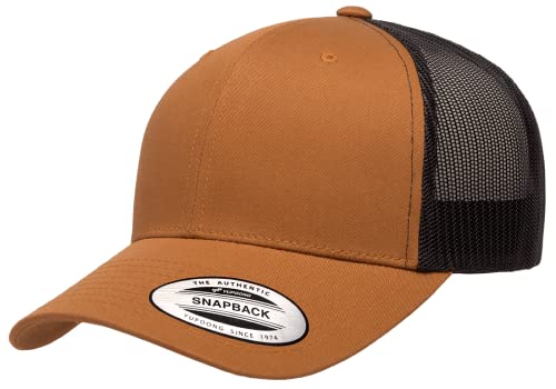 Yupoong Classic Mesh 6 Panel Retro Trucker Cap | Mid Profile Snapback - color: Caramel/Black