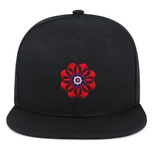 Flower Ornament Hip-Hop Snapback Hat Embroidered Baseball Cap Floral Embellishment - color: 04. Black