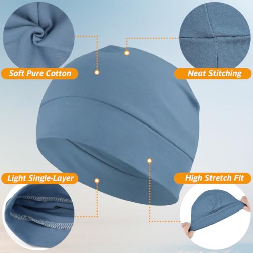 Headshion 100% Cotton Skull Caps Beanie Sleeping Hats for Men Women - color: 4 Black & Grey & Navy Blue & Denim Blue