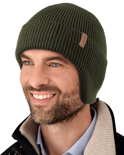 FURTALK Mens Winter Fleece Lined Beanie with Earflaps - color: Green