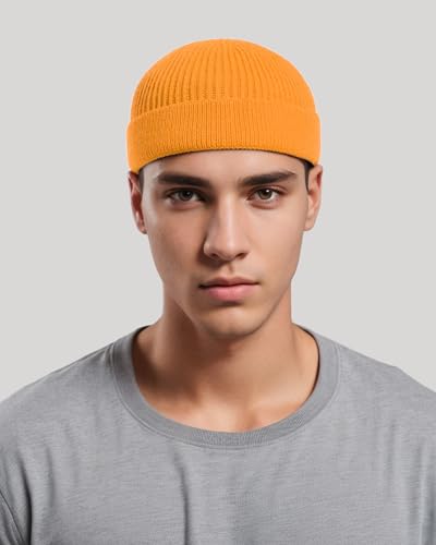 vidsel Thin Wool Fisherman Beanie for Men Short Knit Cuff Trawler Watch Hat - color: 1pcs-yellow