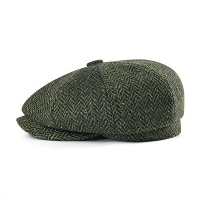 FEINION Men 8 Panel Herringbone Wool Newsboy Cap - color: Flecked Green, size: 7 1/8