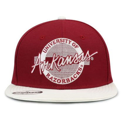 The Game NCAA Licensed, Arkansas Razorbacks Flat Brim Snapback Hat - color: Red/Circle