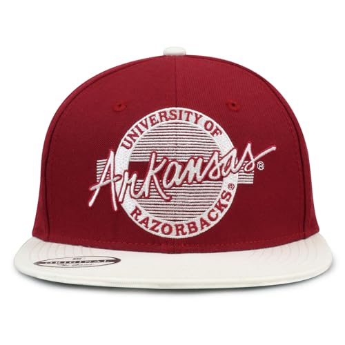 The Game NCAA Licensed, Arkansas Razorbacks Flat Brim Snapback Hat - color: Red/Circle