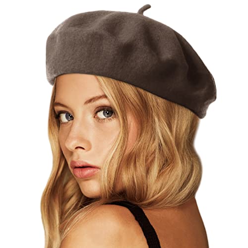 Wheebo Wool Beret Hat,Solid Color French Style Winter Warm Cap for Women Girls Lady - color: Coffee