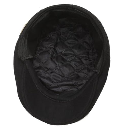 Men's Newsboy Cap with Earflaps Flat Ivy Caps Gatsby Golf Cabbie Hats - color: Black