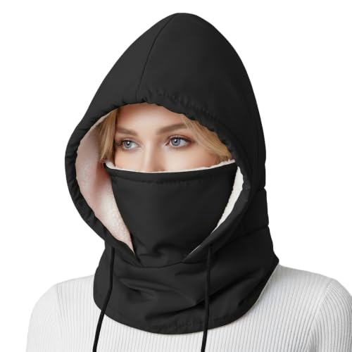Windproof Balaclava for Women Men: Water-Resistant Thermal Ski Mask Face Cover Hood, Neck Warmer (Black/Pink/Beige) - color: Black