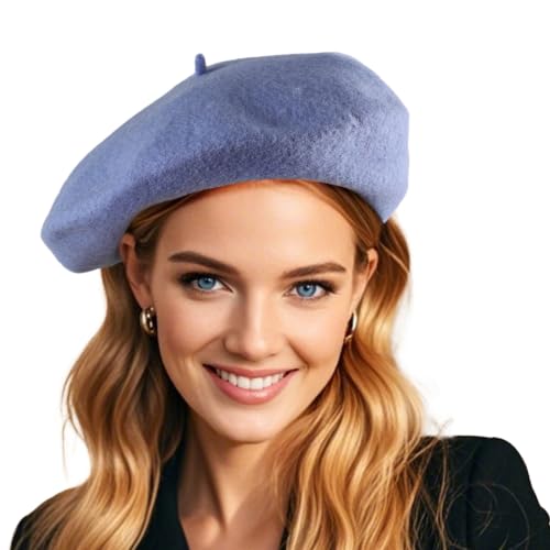 French Wool Beret Hats for Women Man - color: Light Blue