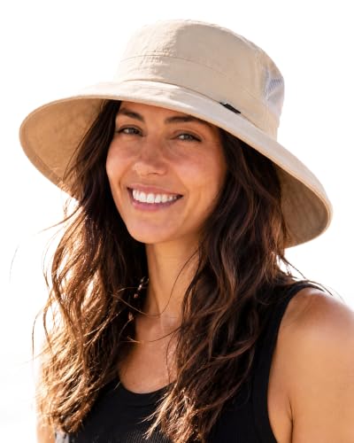 FURTALK Sun Hats for Women Wide Brim Ponytail UV Packable Hiking Travel - color: Khaki