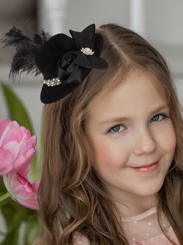 Bohend Mini Fascinator Hat Black Flower Feather Hair Clip Tea Party Hats Fancy Girls Accessory for Women (Black) - color: Black