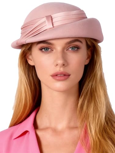 Women Wool Felt Ribbon French Fashion Vintage Millinery Beret Hats Top Cap Ladies Party Wedding Fedoras Chapeau - color: Pink