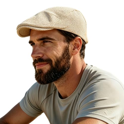 Cabbie Hats for Men Summer,Cotton Beret Newsboy Hat Ivy Gatsby Adjustable Flat Cap Beret for Driving - color: A02-beige