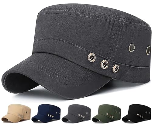 Initlove Cadet Army Cap Military Unisex Flat Top Hat for Men Women - color: 3 Button Grey