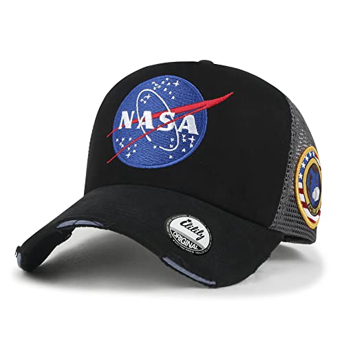 ililily NASA Meatball Logo Embroidery Baseball Cap Apollo 1 Patch Trucker Hat - color: Black - Premium, size: Large