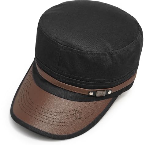 Army Cadet Cap for Men Women Military Flat Top Cap Baseball Caps - color: Star Black