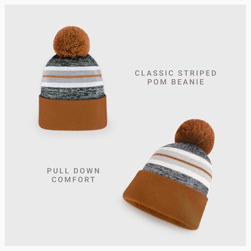 Pom Pom Beanie Cuffed Knit Winter Hat Skull Cap Striped Novelty Men Women - color: (Camel)