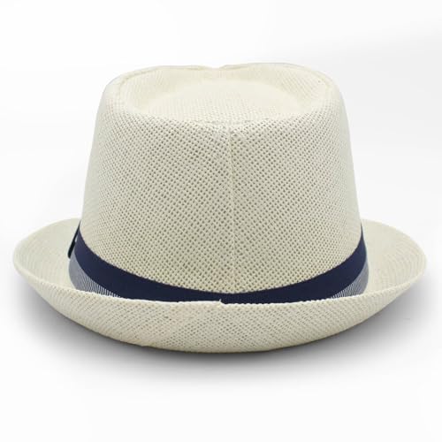 LIDHAY Short Brim Panama Hat Straw Fedora Hats for Men Women Summer Derby Trilby Hats Beach Sun Hat - color: White