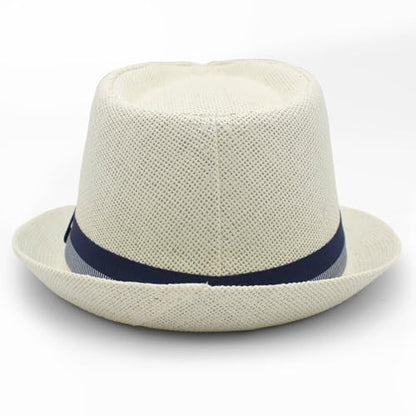 LIDHAY Short Brim Panama Hat Straw Fedora Hats for Men Women Summer Derby Trilby Hats Beach Sun Hat - color: White