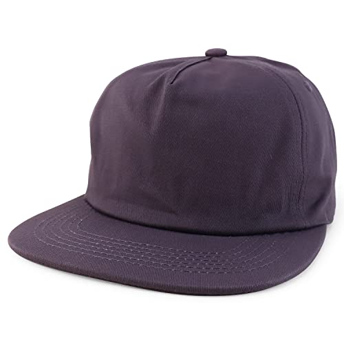 Trendy Apparel Shop Plain Unstructured 5 Panel Flat Bill Snapback Baseball Cap - color: Dark Grey