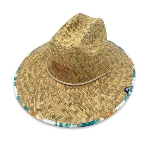 Women's Wide Brim Straw Sun Hat for Beach, Lifeguard Style, Hand-Woven Rush & Mat, Adjustable Chin Drawstring - color: The Lucy