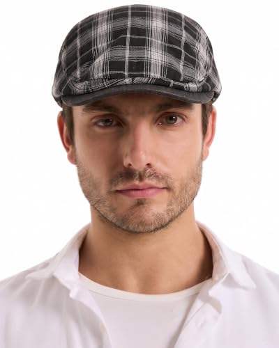 ZLYC Men Summer Flat Cap Scally Ivy Gatsby Newsboy Beret Driver Hat - color: Plaid Black