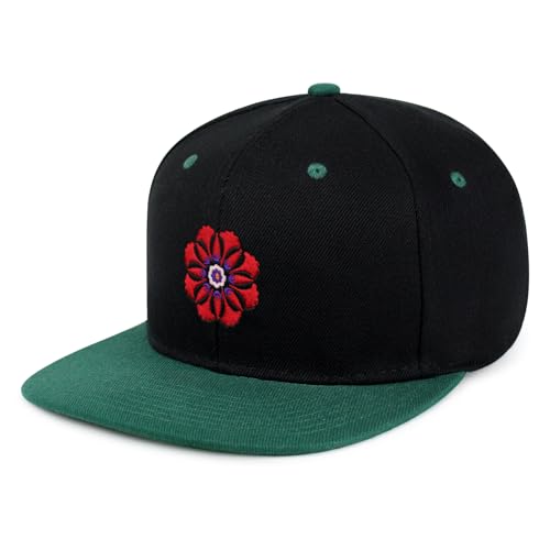 Flower Ornament Hip-Hop Snapback Hat Embroidered Baseball Cap Floral Embellishment - color: 17. Black/Green