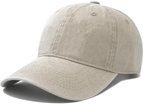 Unisex Washed Cotton Baseball Cap Casual Vintage Dad Hat - color: Beige