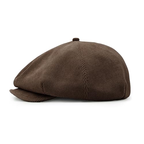 CLAPE Men's 8 Panel Newsboy Hat Applejack Cap with Snap Brim Herringbone Cabbie Cap Soft Gatsby Ivy Driving Hat Scally Hats - color: Bl45-brown