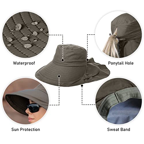 Womens Sun Hat UPF 50+ Wide Brim and Ponytail Hole, Hiking Safari Hat with Neck Flap… - color: Army Green