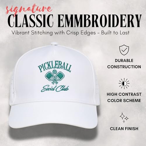 Funky Junque Mens High Crown Golf Hat, Performance Golf Cap - color: Pickleball Social Club - White