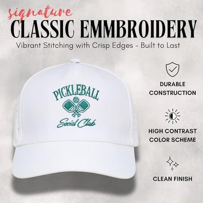 Funky Junque Mens High Crown Golf Hat, Performance Golf Cap - color: Pickleball Social Club - White