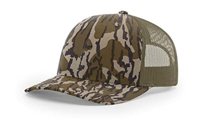 Richardson 112 Trucker Hat - Premium Blank Baseball Cap, Adjustable Snapback Hat - Structured Six Panel Richardson Blank Hats - color: Bottomland Camo/Loden