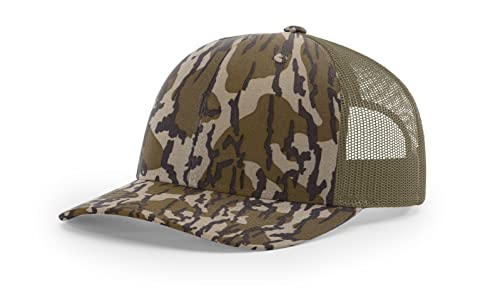 Richardson 112 Trucker Hat - Premium Blank Baseball Cap, Adjustable Snapback Hat - Structured Six Panel Richardson Blank Hats - color: Bottomland Camo/Loden