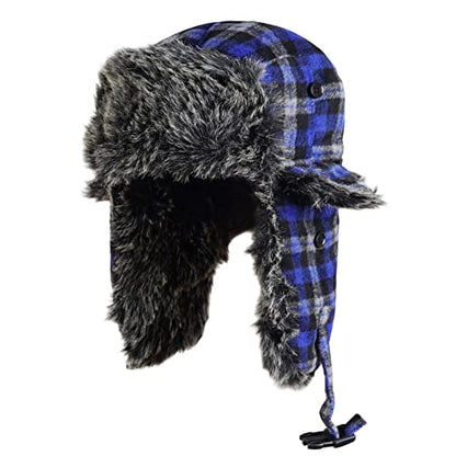 ONWAY Trapper Hat Winter Hats for Women Men with Faux Fur Ear Flaps - color: Blue