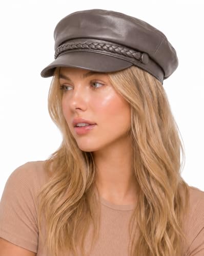 C.C Cotton Fisherman Cap for Women – Classic Fiddler Hat, Lightweight Breathable Cotton, Trendy Greek Fisherman Style - color: Faux Leather-brown