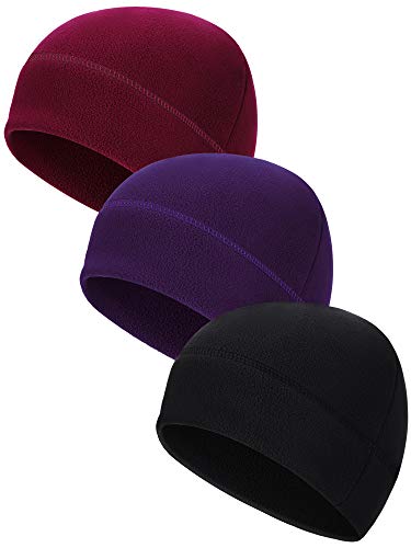 Syhood Winter Warm Skull Cap Soft Fleece Beanie Hat Thick Windproof Watch Cap Skiing Outdoor Warm Colored for Men Women - color: Black, Dark Red, Purple, size: Medium