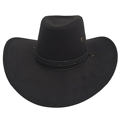 Men's Outback Faux Felt Wide Brim Western Cowboy Hat - color: Black