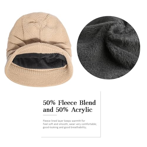 Womens Winter Beanie Hat,Fleece Lining Warm Knitted Slouchy Beanie Hats Cap with Visor - color: Green