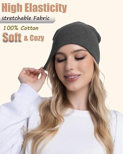 100% Cotton Beanie Hat Cuffless Beanies Warm Knit Winter Skull Cap - color: 1pcs-dark Gray