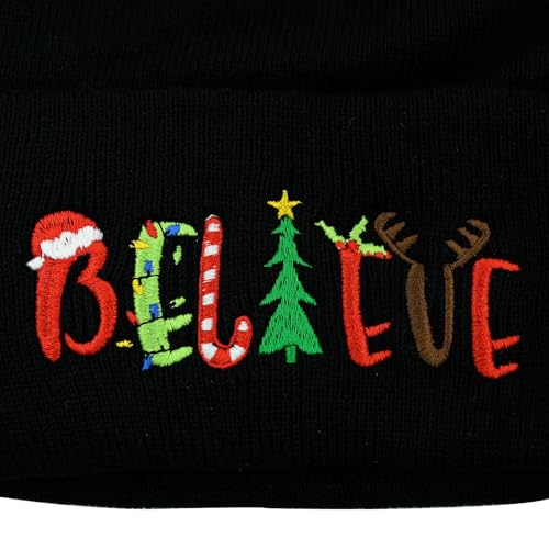 Cat Dad Beanie Hat Winter Cuffed Knit Hat Skull Watch Cap Embroidery Fisherman Beanies for Women Men Unisex - color: Christmas