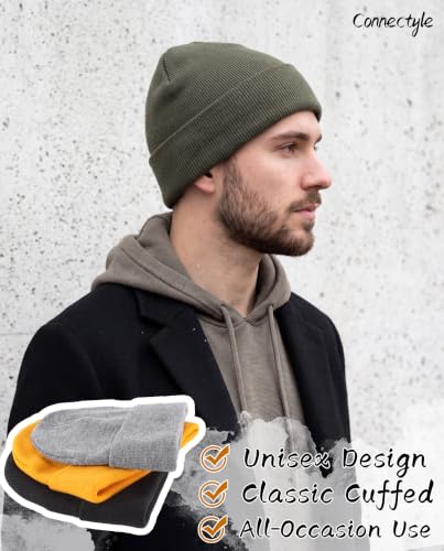 Connectyle Men's Cuffed Beanie Hat Double Layer Knit Winter Watch Cap - color: Army Green