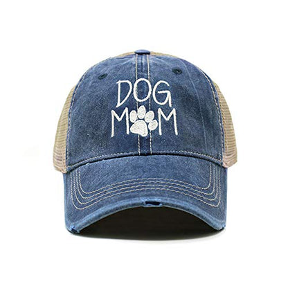 CHOK.LIDS Washed Trucker Hat Unstructured Distressed Pigment Dyed Cap - color: Dog Mom (Navy)