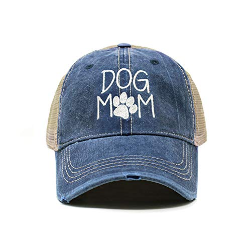 CHOK.LIDS Washed Trucker Hat Unstructured Distressed Pigment Dyed Cap - color: Dog Mom (Navy)