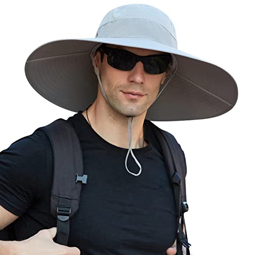 HUAMULAN Men Women 6" Wide Brim Sun Hat Summer Fishing Hats UV Protection - color: Bg9020-lightgray