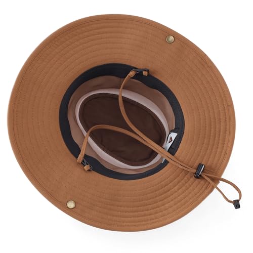 Home Prefer UPF 50+ Wide Brim Sun Hat Mesh Crown Foldable Cotton Bucket Cowboy Hat for Men Safari Golf Fishing Beach Garden - color: Brown, size: Large