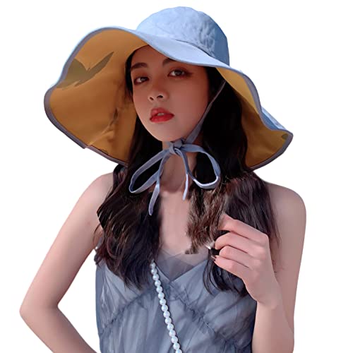 HUAMULAN Women Summer Vacation Wide Brim Sun Hat Reversible Fishing Hats - color: M0004-huang