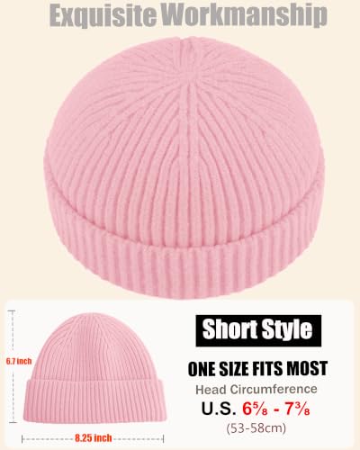 50% Wool Knit Short Fisherman Beanie for Men Women Warm Winter Hat - color: #Pink