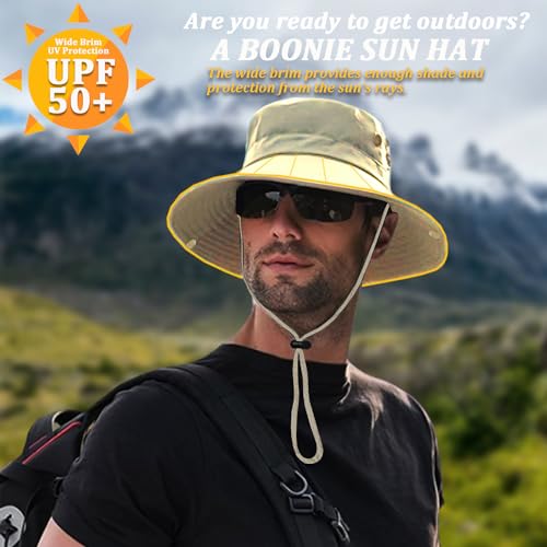Sun Hats for Men Women, Fishing Hat UV Protection Wide Brim Bucket Hats Foldable Boonie Hat for Hiking Camping Safari - color: Beige
